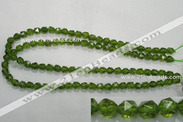 COQ116 15.5 inches 8mm faceted nuggets dyed olive quartz beads