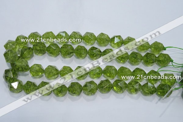 COQ119 15.5 inches 14mm faceted nuggets dyed olive quartz beads