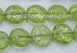 COQ25 16 inches 15mm flat round dyed olive quartz beads wholesale