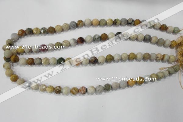 COS152 15.5 inches 8mm faceted round ocean stone beads wholesale