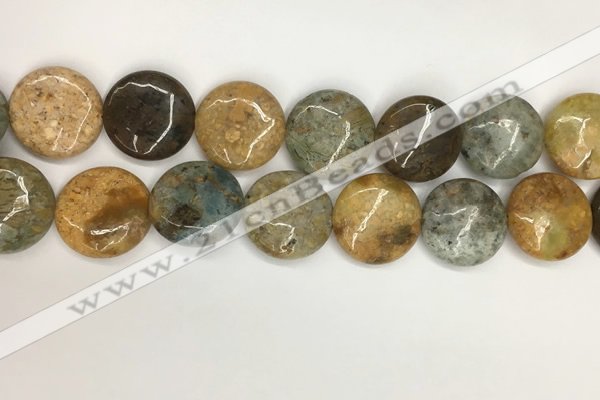 COS248 15.5 inches 20mm flat round ocean stone beads wholesale