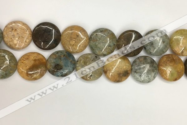 COS249 15.5 inches 25mm flat round ocean stone beads wholesale