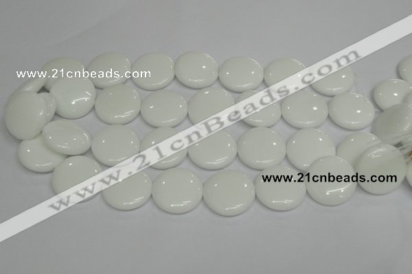 CPB100 15.5 inches 25mm flat round white porcelain beads wholesale