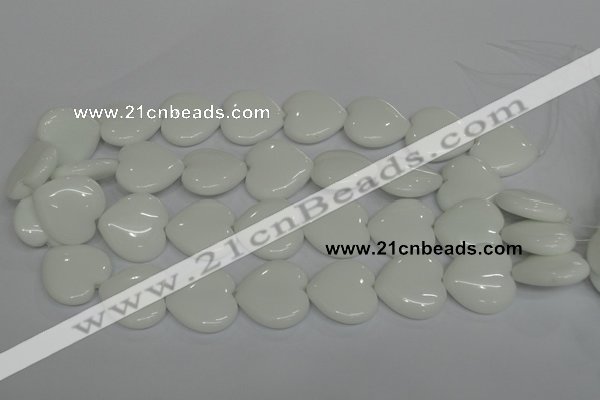 CPB107 15.5 inches 25*25mm heart white porcelain beads wholesale