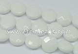 CPB301 15 inches 12mm faceted coin white porcelain beads