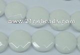 CPB302 15 inches 14mm faceted coin white porcelain beads