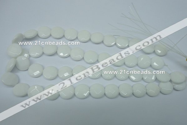 CPB302 15 inches 14mm faceted coin white porcelain beads
