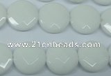 CPB303 15 inches 16mm faceted coin white porcelain beads