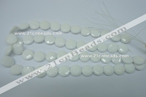 CPB303 15 inches 16mm faceted coin white porcelain beads