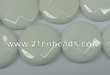 CPB305 15 inches 20mm faceted coin white porcelain beads