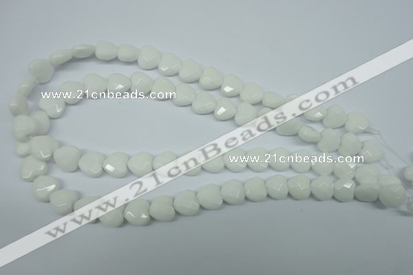 CPB310 15 inches 12*12mm faceted heart white porcelain beads