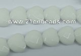 CPB311 15 inches 14*14mm faceted heart white porcelain beads