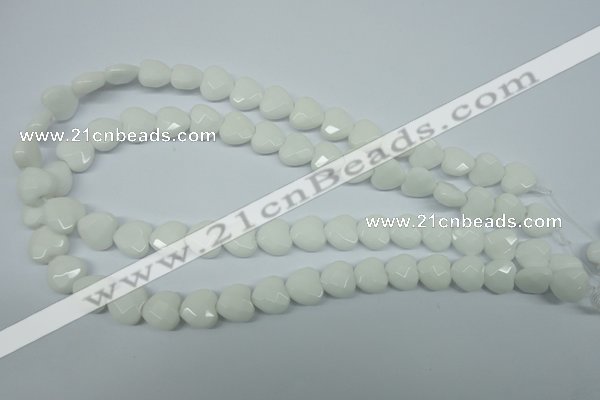 CPB311 15 inches 14*14mm faceted heart white porcelain beads