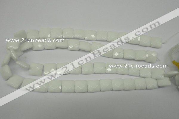 CPB320 15 inches 12*12mm faceted square white porcelain beads