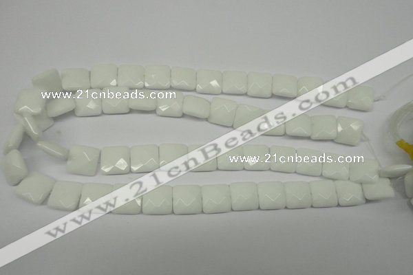 CPB321 15 inches 14*14mm faceted square white porcelain beads