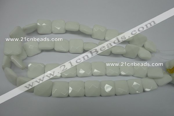 CPB322 15 inches 16*16mm faceted square white porcelain beads