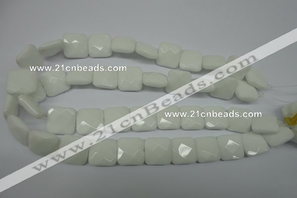 CPB323 15 inches 18*18mm faceted square white porcelain beads