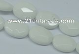 CPB336 15 inches 10*14mm faceted oval white porcelain beads