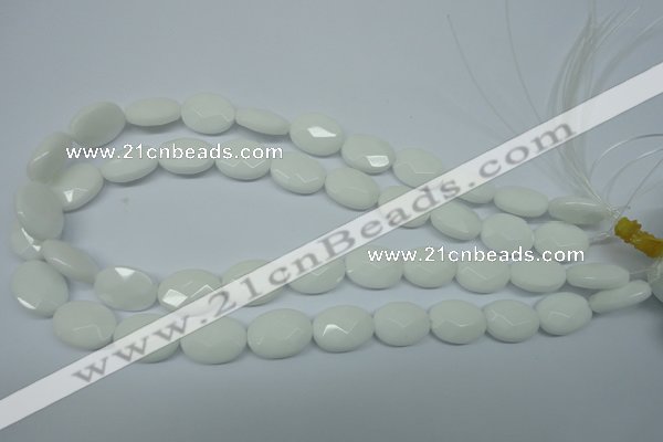 CPB336 15 inches 10*14mm faceted oval white porcelain beads