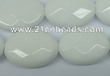 CPB340 15 inches 18*25mm faceted oval white porcelain beads