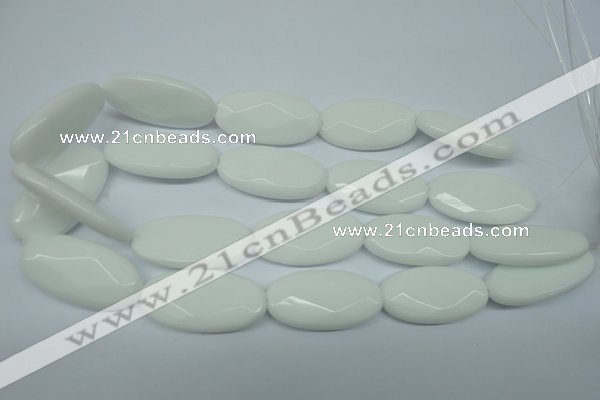 CPB341 15 inches 20*40mm faceted oval white porcelain beads