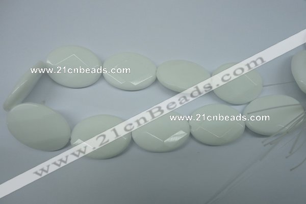 CPB342 15 inches 30*40mm faceted oval white porcelain beads