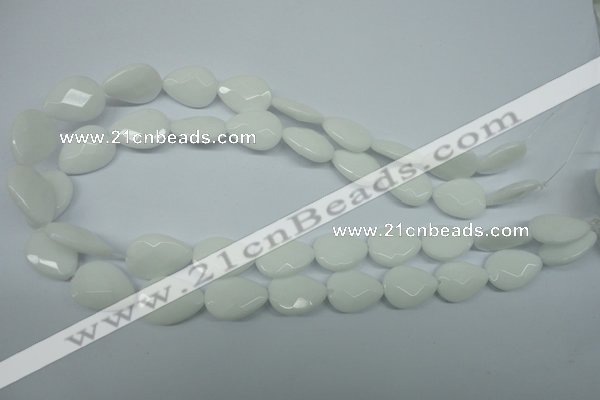 CPB346 15 inches 12*16mm faceted flat teardrop white porcelain beads