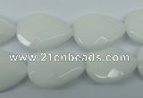 CPB347 15 inches 13*18mm faceted flat teardrop white porcelain beads