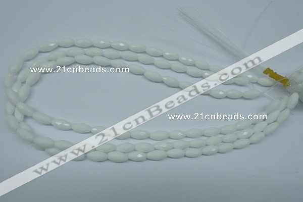 CPB357 15 inches 6*12mm faceted rice white porcelain beads wholesale