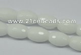 CPB358 15 inches 8*12mm faceted rice white porcelain beads wholesale