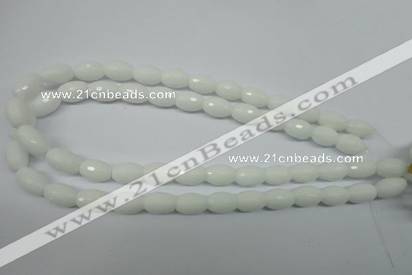 CPB358 15 inches 8*12mm faceted rice white porcelain beads wholesale