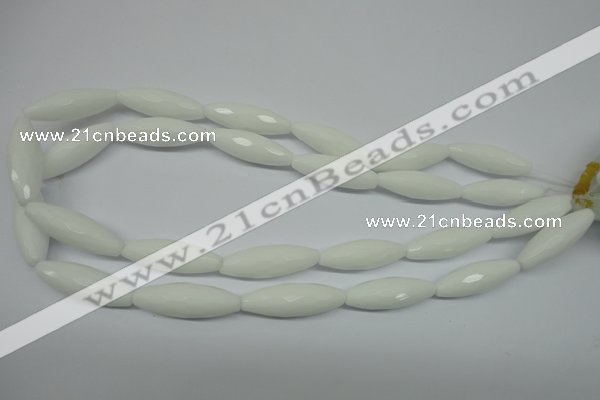 CPB359 15 inches 10*30mm faceted rice white porcelain beads wholesale