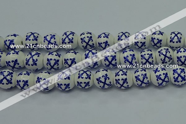 CPB523 15.5 inches 10mm round Painted porcelain beads