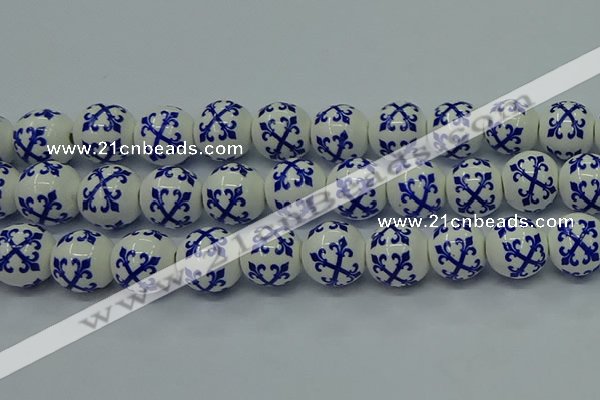 CPB525 15.5 inches 14mm round Painted porcelain beads