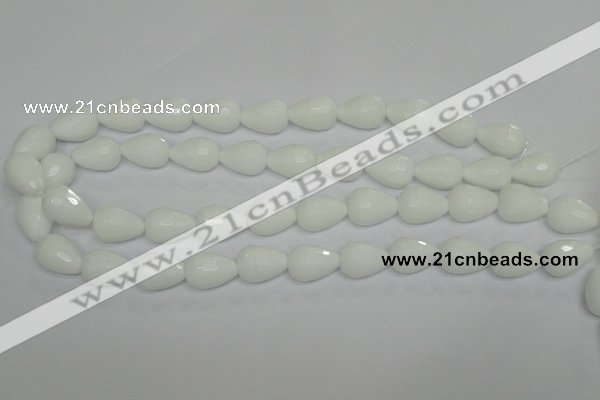 CPB53 15.5 inches 13*18mm faceted teardrop white porcelain beads