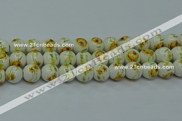 CPB564 15.5 inches 12mm round Painted porcelain beads