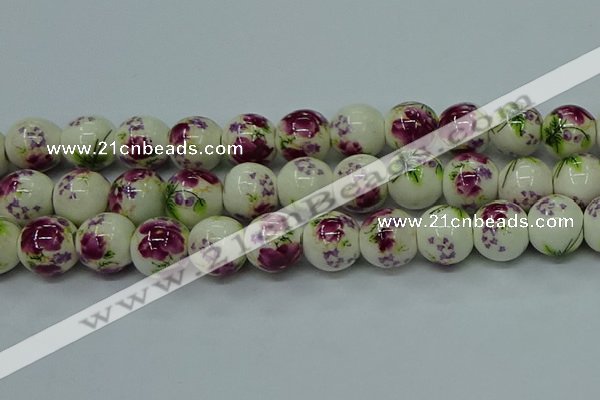 CPB705 15.5 inches 14mm round Painted porcelain beads