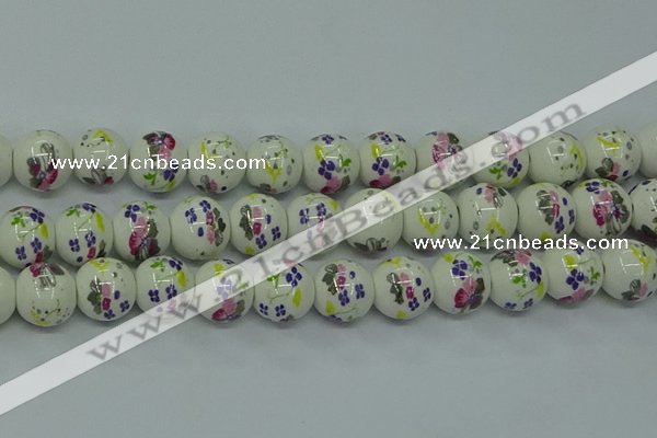 CPB774 15.5 inches 12mm round Painted porcelain beads