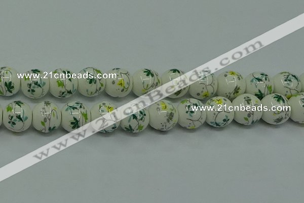 CPB785 15.5 inches 14mm round Painted porcelain beads