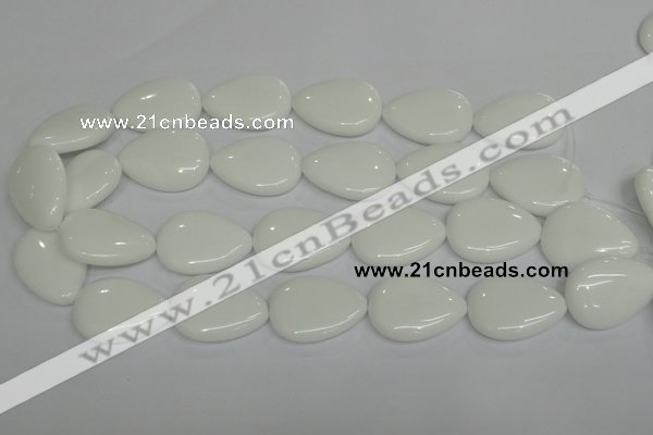 CPB93 15.5 inches 20*30mm flat teardrop white porcelain beads wholesale