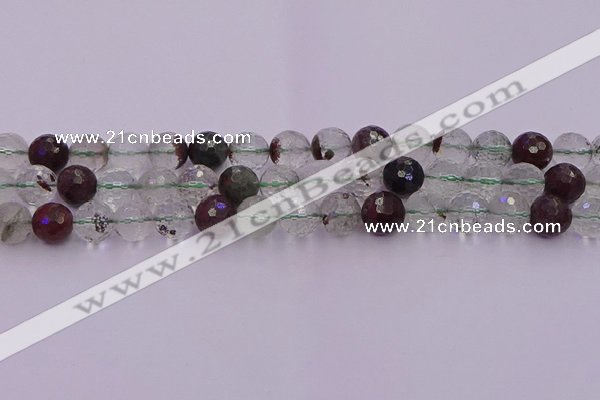 CPC12 15.5 inches 10mm faceted round green phantom quartz beads
