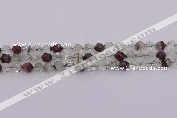 CPC16 15.5 inches 8mm faceted nuggets green phantom quartz beads