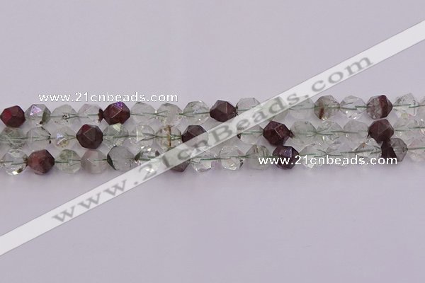 CPC17 15.5 inches 10mm faceted nuggets green phantom quartz beads