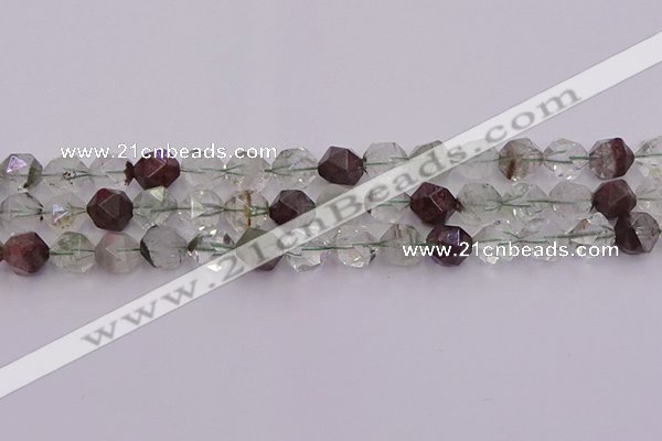 CPC18 15.5 inches 12mm faceted nuggets green phantom quartz beads