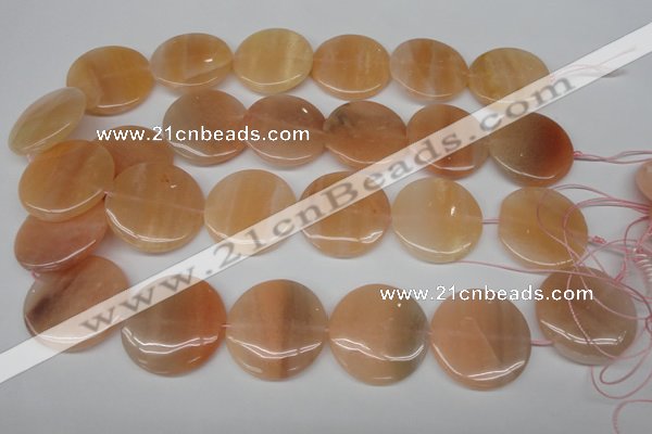 CPE30 15.5 inches 30mm flat round peach stone beads wholesale