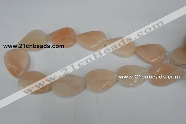 CPI158 15.5 inches 25*35mm carved leaf pink aventurine jade beads