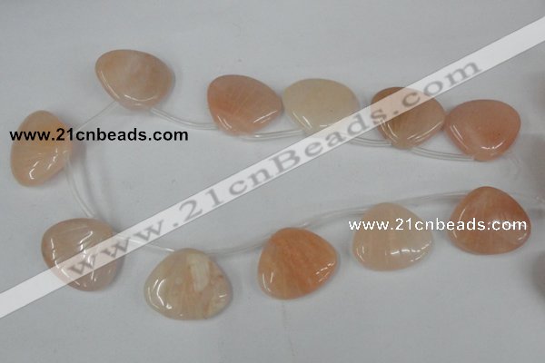 CPI161 Top-drilled 25*30mm carved triangle pink aventurine jade beads