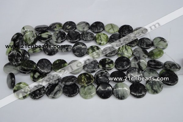 CPJ215 15.5 inches 18mm flat round green picasso jasper beads