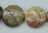 CPJ28 15.5 inches 25mm flat round picasso jasper beads wholesale