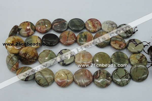 CPJ28 15.5 inches 25mm flat round picasso jasper beads wholesale